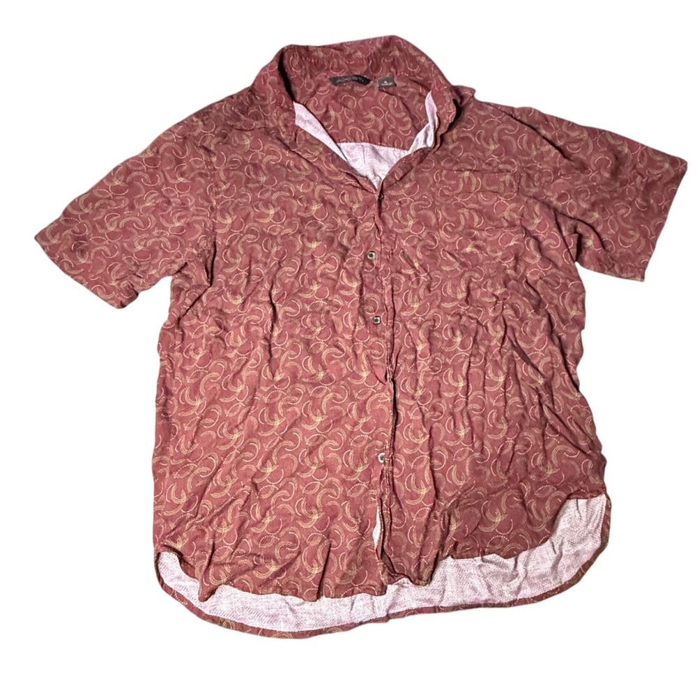 A|X|IST‎ Rayon Button Up Shirt Abstract Print Short Sleeve Maroon XL